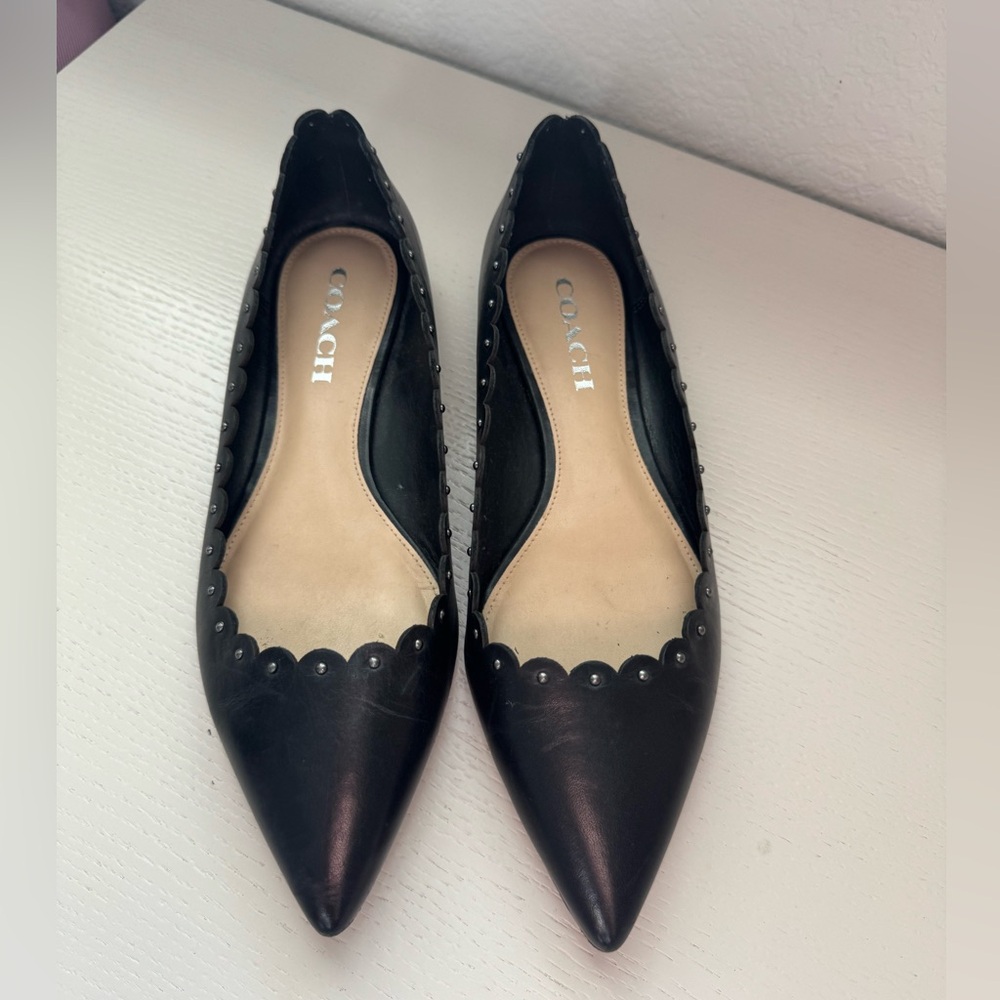 Coach Black Scalloped pointy flat